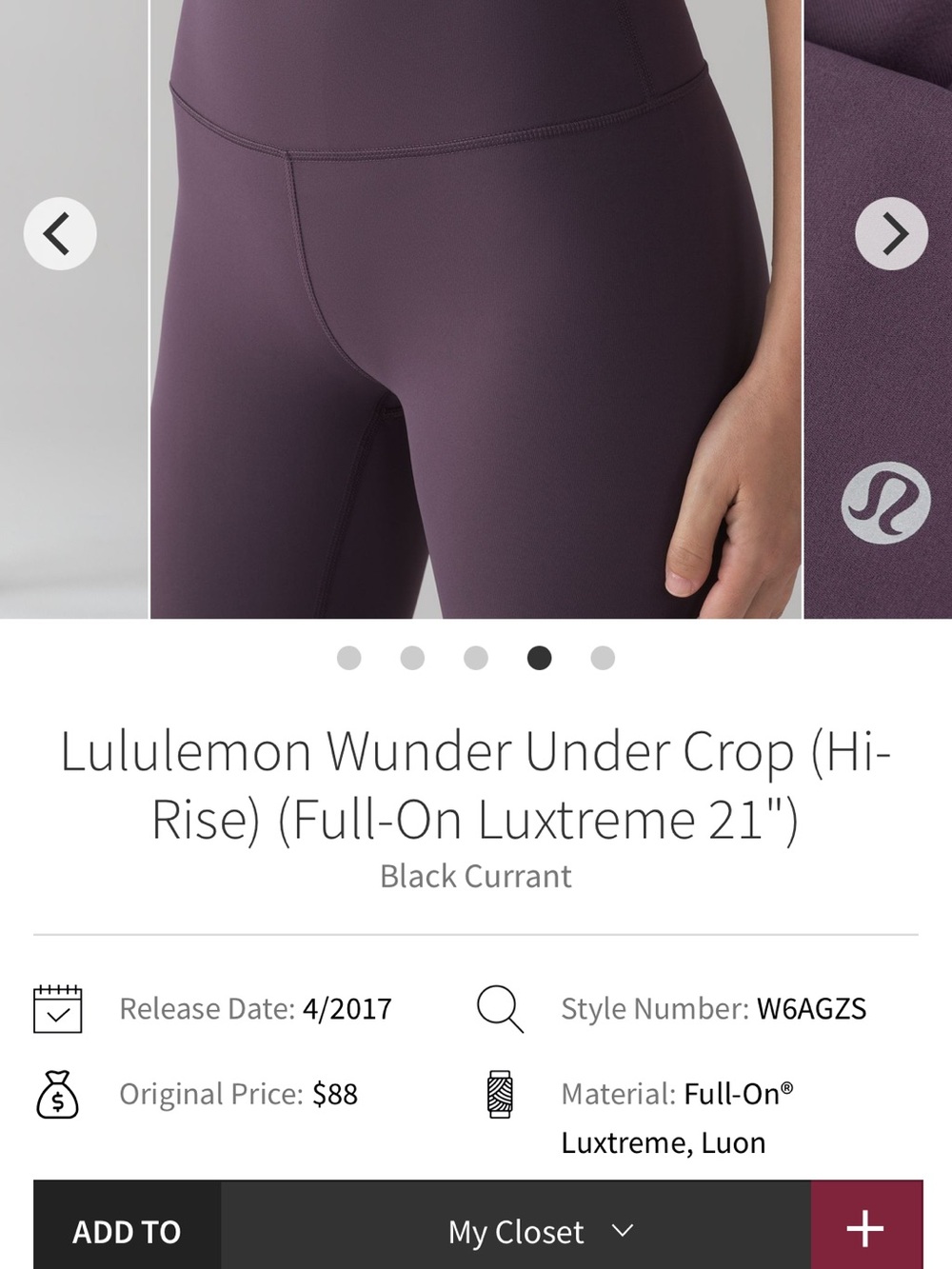 LULULEMON Wunder Under Crop 21” Leggings Size 8 Black Currant Purple MSRP $88 - Picture 8 of 8